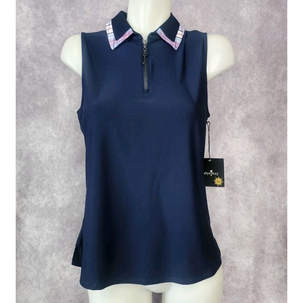 BELYN KEY Birdie‎ Sleeveless Katherine Golf Shirt Womens Small Navy Blue Purple